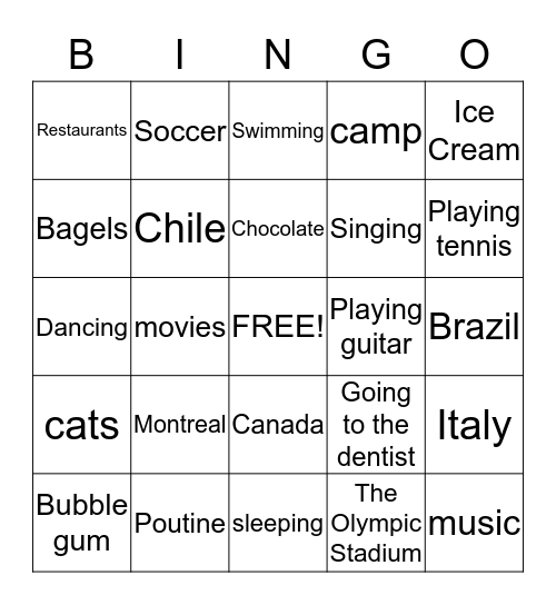 Do You Like...? Bingo Card