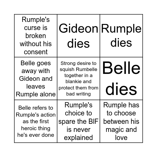 Rumbelle Finale Bingo Card