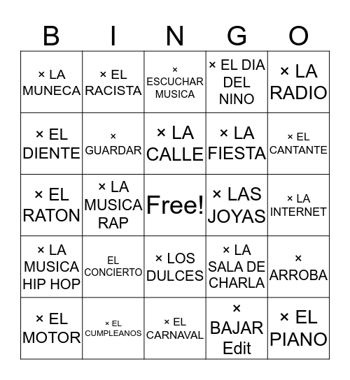 SPANISH VOCABULARY Bingo Card