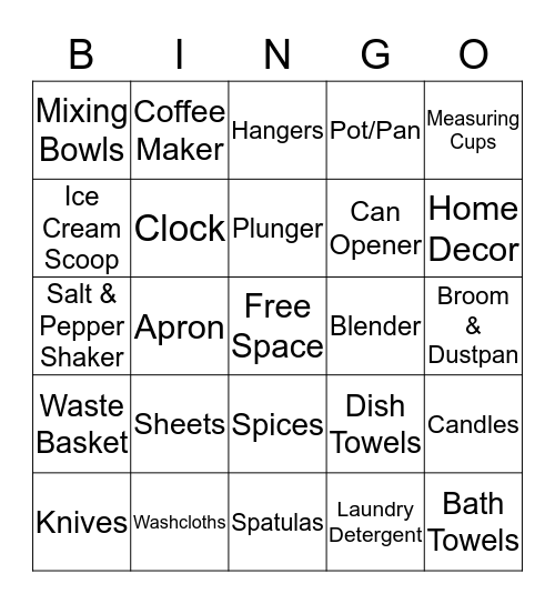 Apartment Bingo Card