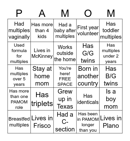 PAMOM BINGO Card