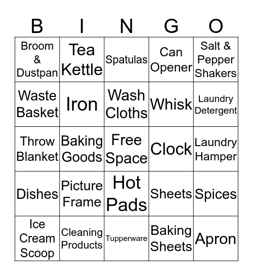 Apartment Bingo Card