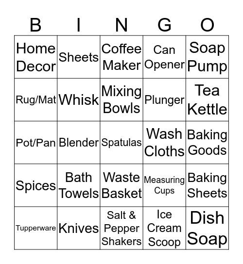 Apartment Bingo Card