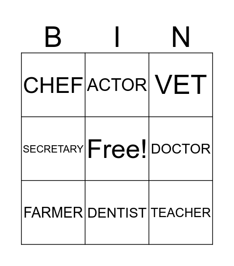 JOB AND PROFESSION  Bingo Card