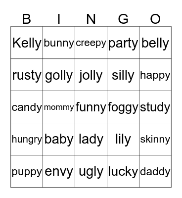 bingo with y Bingo Card