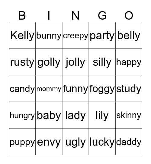 bingo with y Bingo Card