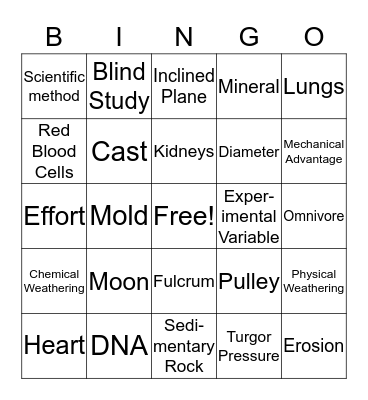 General Science Bingo Card
