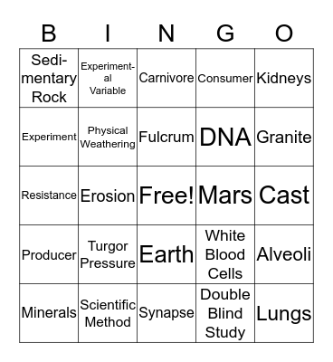 General Science Bingo Card