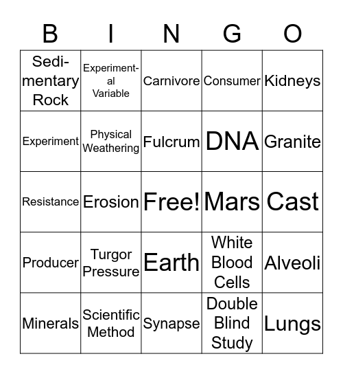 General Science Bingo Card
