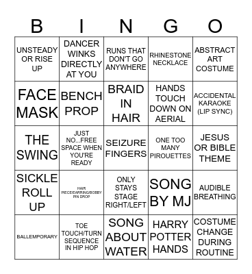 DANCE COMP BINGO Card