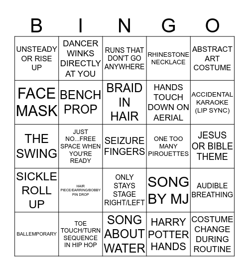 DANCE COMP BINGO Card