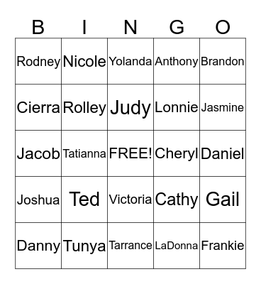 Family Bingo Card