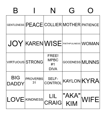 KAREN COLLIER DIVA OF THE HOUR Bingo Card