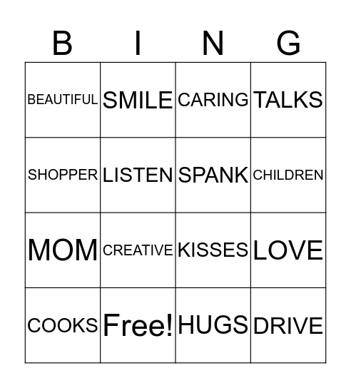 Mother's Day BINGO Card