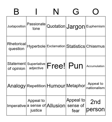 Persuasive devices Bingo Card