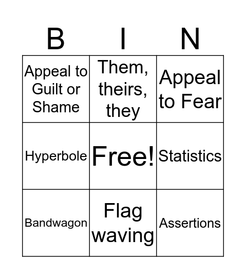 Propaganda Bingo Card