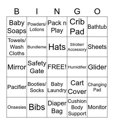 Amber's Baby Shower Bingo Card