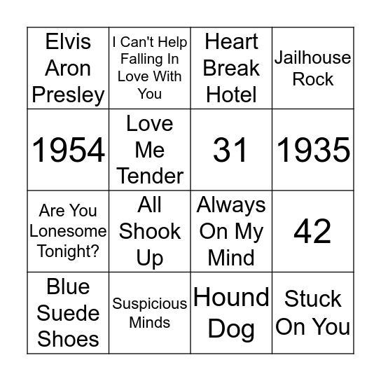 Elvis Presley Bingo! Bingo Card
