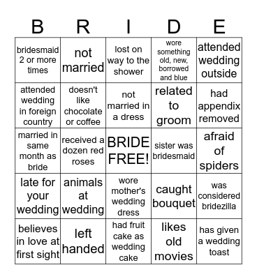 BRIDAL BINGO Card