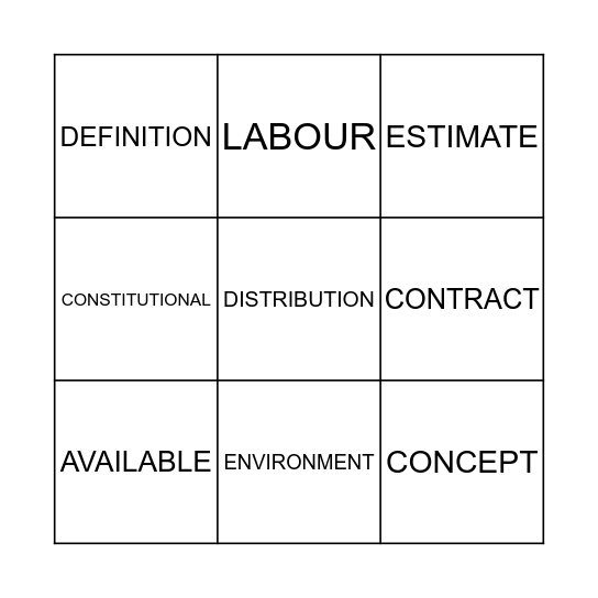 Academic Vocabulary Bingo Card