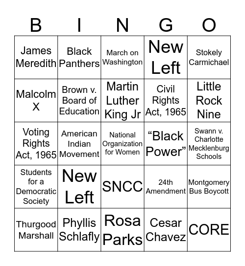 Goal 9 Vocabulary Bingo Card