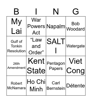 Goal 9 Vocabulary Bingo Card