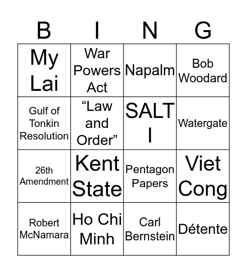 Goal 9 Vocabulary Bingo Card