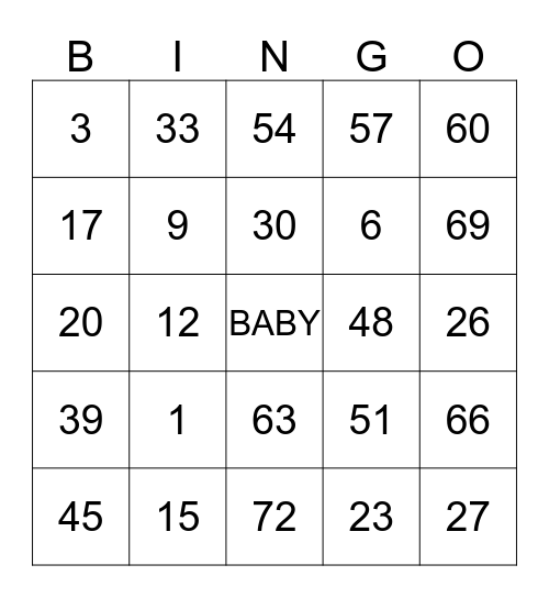 BABY BINGO Card