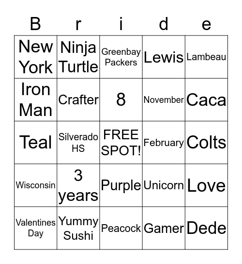 Lewis Wedding Bingo Card