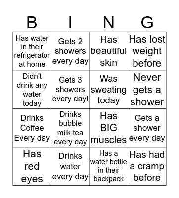 Drink More Water! Bingo Card
