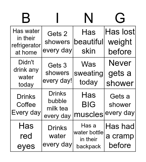 Drink More Water! Bingo Card