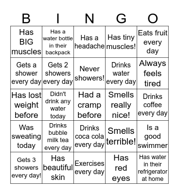 Drink More Water! Bingo Card