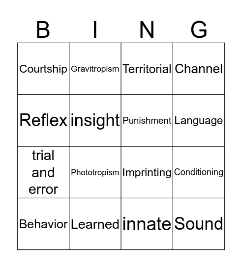 Behavior Bingo Card