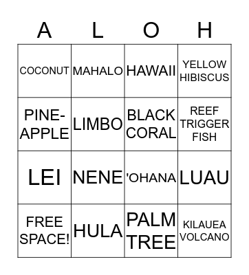 Aloha Middle Achool  Bingo Card
