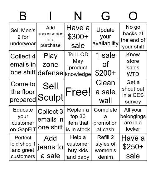 May Bingo - Gap 9859 Bingo Card