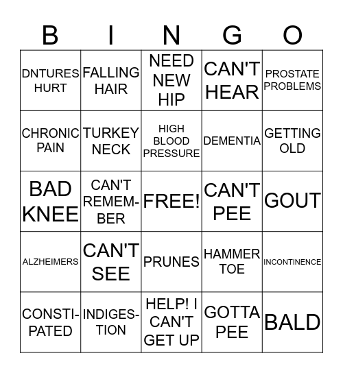 SENIOR CITIZEN BINGO  Bingo Card