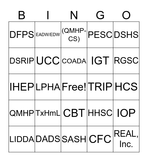 CPCC's Acronym BINGO! Bingo Card