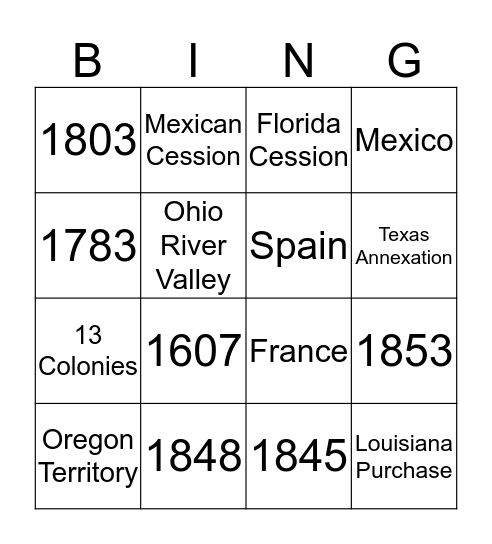 Manifest Destiny Bingo Card