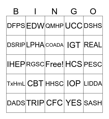CPCC's Acronym BINGO! Bingo Card