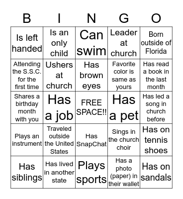 People Bingo Card