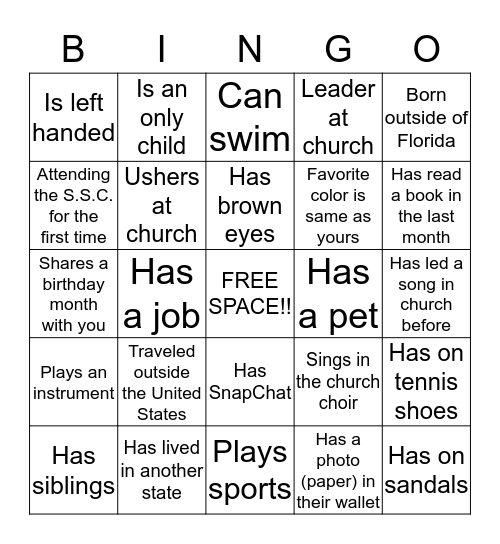 People Bingo Card