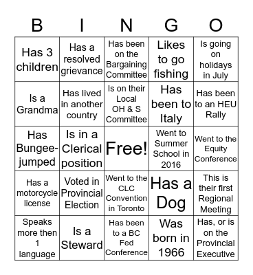 VCHA Regional Meeting Bingo Card
