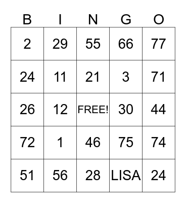 LISA Bingo Card