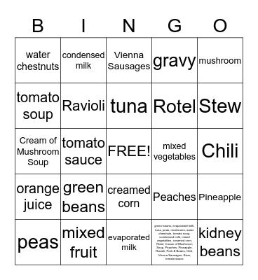 Canned Food Bingo Card