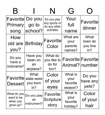 I AM A CHILD OF GOD BINGO Card