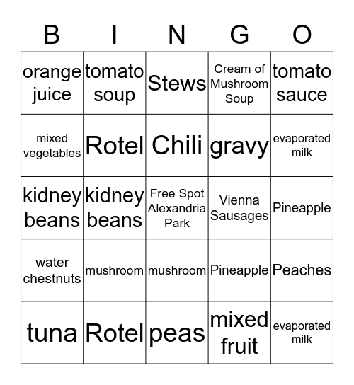 Canned Food Bingo Card