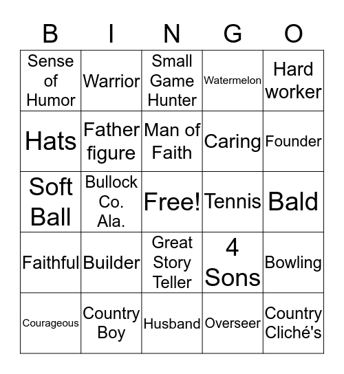 Bishop J. Franklin Tompkins Bingo Card