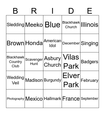 Emily's Bridal Shower Bingo! Bingo Card