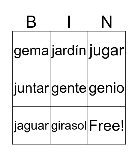 Palabras de la Semana :)  Bingo Card