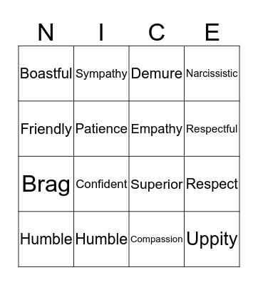 Humility Bingo Card